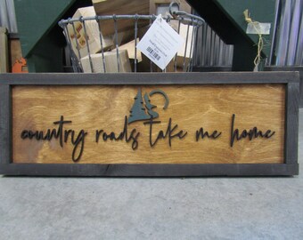 Rustic Primitive Country Roads Take Me Home Music Country Living Farmhouse Camp Home Decor Wall Hanging Cute Pine Moon Land Handmade 3D Sign