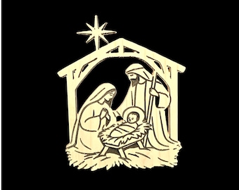 Engraved Natural Wood Nativity Scene – Holy Family Christmas Décor with Star of Bethlehem