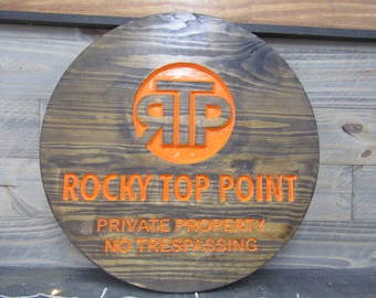 Private Drive No Trespassing Engraved Rocky Top Point Residential Business Entrance Sign Stained Paint Filled Color Custom Handmade Etched