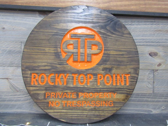 Private Drive No Trespassing Engraved Rocky Top Point Residential Business Entrance Sign Stained Paint Filled Color Custom Handmade Etched