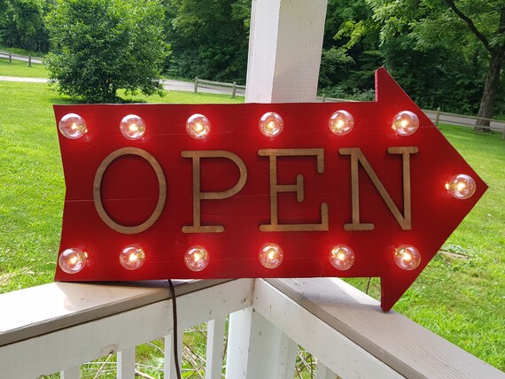 Retro Arrow Open Sign: 3D Wood Lighted Business Sign - Etsy