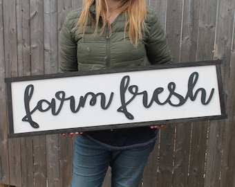 Farm Fresh Wood Sign, Raised Text, Country, Couch Sign, Large, Over Sized Rustic, Primitive, Shabby Chic, 3D, Country Living
