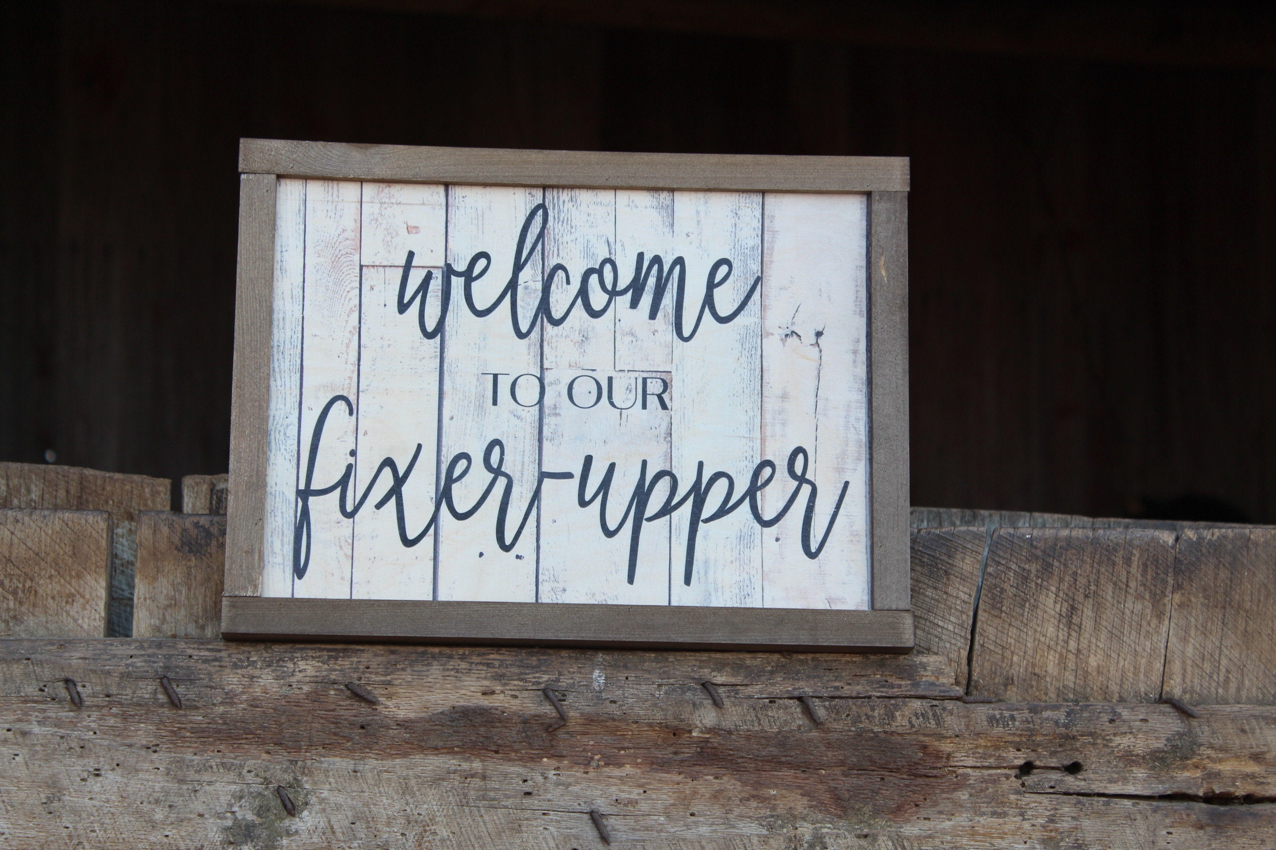 to Our Fixer Upper Wood Sign New Home Script Text Etsy