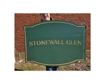 Custom Engraved Wooden Painted Sign – Classic Green and Gold Outdoor Display for Home or Business