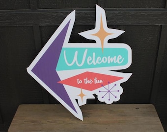 MCM Billboard Contour Welcome Arcade Fun Center Retro PVC Sign Textured Outdoor Ready for your Business Logo Great For Outdoor Ready to Hang