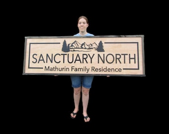 Custom Family Residence Wood Sign – 3D Raised Letters & Mountain Graphic – Personalized Rustic Home Décor
