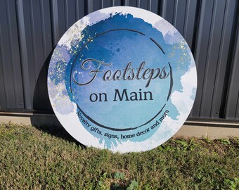 Watercolor Printed and 3D Consignment Custom Sign Round Business Commerical Signage Made to Order Store Small Shop Logo Wooden Handmade