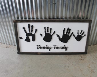 Custom Personalized Hand Print Family Sign Keepsake Remembrance Raised 3D Wood Christmas Wedding Anniversary Mothers Fathers Day