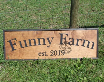 Funny Farm Homestead Ranch Enterance Large Custom Sign American Business Logo Wood Laser Cut Out 3D Extra Footstepsinthepast