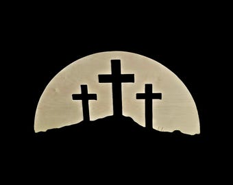 Three Crosses Natural Wood Cutout – Faith Wall Sign – Christian Home Decor or Inspirational Gift