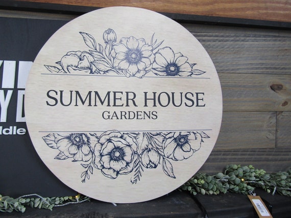 Small Business Sign Logo Your Actual Logo Round Summer House Gardens Design Custom Circle Personalized Floral Rose Wall Art Color Wood Print