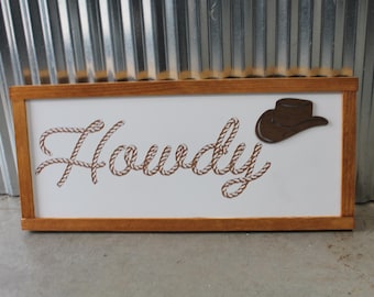 Howdy Cowboy Cowgirl Hat Western Farmhouse Bedroom Welcome Sign Front Door Porch Wall Art