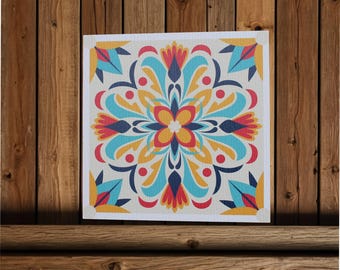 Floral Barn Quilt – Colorful Geometric Floral Design Printed on Weatherproof PVC – Durable Outdoor Farmhouse Wall Art