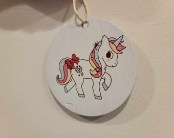 Unicorn Pony Rainbow Cryptic Ornament Collector Cute Mythical Printed Snowflake Keychain Giftable Gift for Him Gift for her  Wooden