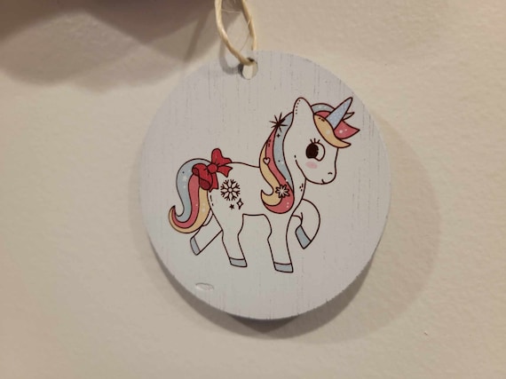 Unicorn Pony Rainbow Cryptic Ornament Collector Cute Mythical Printed Snowflake Keychain Giftable Gift for Him Gift for her  Wooden