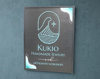 Custom 3D Laser‑Cut Printed Wood Sign – Handmade Jewelry and Metalsmith Workshops Design – Modern Turquoise Personalized Logo Wall Art