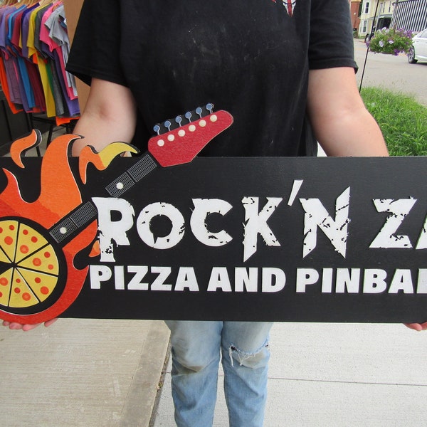 Pizza personnalisée et Pinball Commercial Signage Fait à la main 3d Profilé Signer Votre Logo Arcade Business Theme Park Guitar Rock Retro Wooden Sign