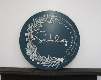 Custom Sign Round Business Commerical Signage Salon Boutique Made to Order Serendipity Store Front Small Shop Logo Circle Wooden Handmade