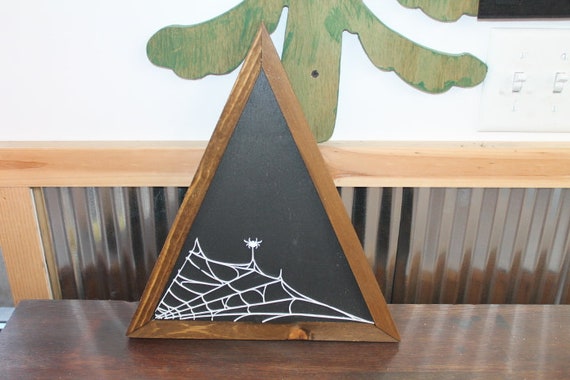 Web Spider Goth Arachnidan Black and White Triangle  Framed 3D Handmade Art Decor Wooden Sign Raised Layered Sign