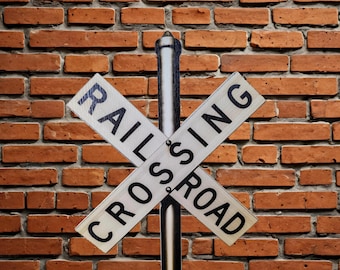 Railroad Crossing Sign – Vintage PVC Wall Decor for Train Lovers & Industrial Spaces