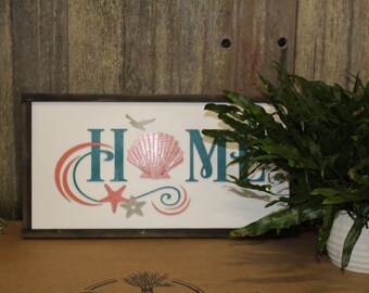 Home Beach Starfish Seagull Seashell Beach House Vacation Home Retirement Blue Peach Blessed Wooden 3D Raised Handmade Gift Tropical