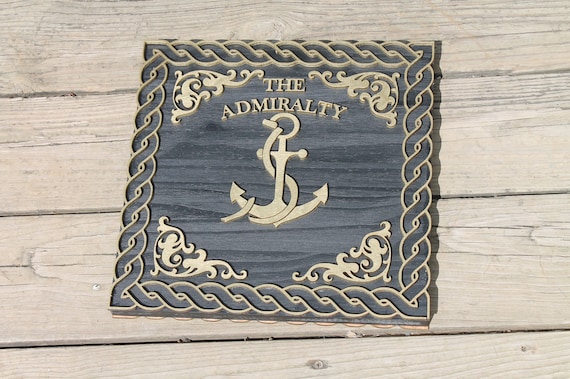 Admiralty Wood Sign, Anchor, Nautical Sign, Navy, Admiral, Captain, Sea, Black and Gold, Indoor, Outdoor Sign, 3D, Wooden, Office