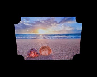 Beach Sunset and Seashells Sign – Weatherproof PVC Coastal Wall Art for Porch, Patio, or Home Decor