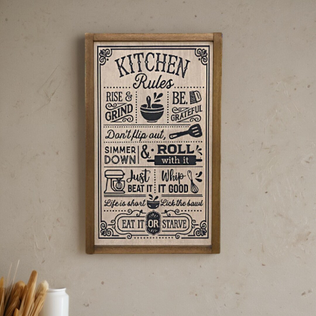 Rustic Kitchen Rules Sign Printed Wood Kitchen Rules Sign • Funny Cooking Quote Wall Decor • Full ...