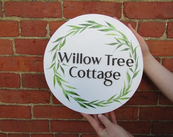 Willow Cottage Custom Logo Commerical Business signage Cute Round Sign Store Front BNB Boutique Circle Entrance Sign Handmade 3D Minimalist