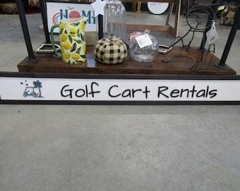 Long Horizontal Custom Sign Golf Course Cart Rental Signage Commerical Business Wooden Handmade Elevated Raised Letters Palm Tree Tee Time