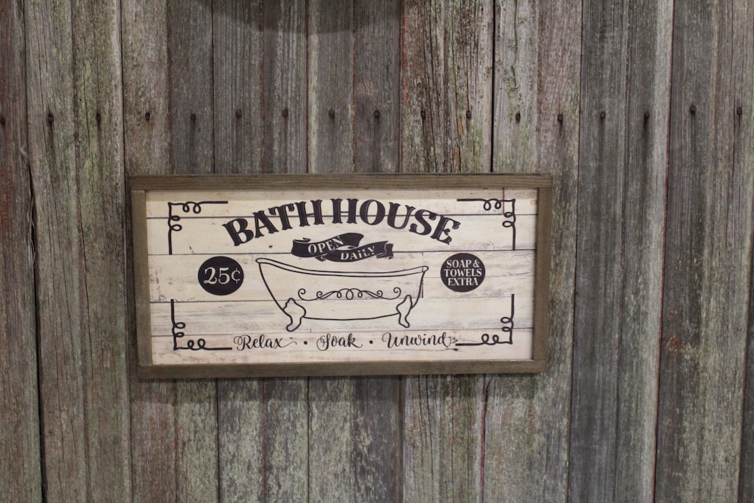 Farmhouse Bath House Wood Sign: Rustic Bathroom Wall Art - Etsy