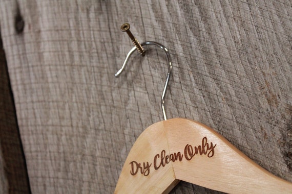 Dry Clean Only Clothes Hanger Engraved Hard Wood Sturdy Dry Cleaner Note Wash Laundry