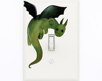 Green Dragon Nursery Light Switch Cover: Cartoon Fairy Tale Decor