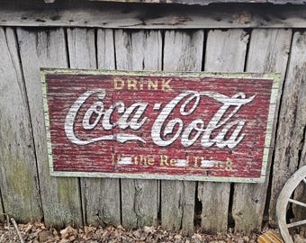 Antique Coca-Cola Barn Sign Coke PVC Textured Finish Weatherproof Fade Resistant Rustic Waterproof Decor soda Printed Outdoor