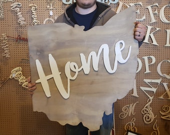 Ohio State Wood Sign, Home Sign,  Raised Letters, Over Sized, Large State Sign, Your State, Custom,  Cutout, Wooden, Wood, Extra Large