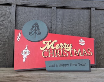 Handmade Wooden Christmas Sign: Retro MCM Holiday Decor
