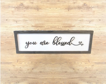 You Are Blessed Wood Sign • 3D Laser-Cut Letters - Inspirational Farmhouse Wall Decor • Rustic Christian Home Gift
