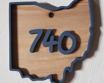 Custom State, Raised Area Code, Raised Sign, Ohio, 740,  3D, Wood, Your Words, Custom, Wooden Words, Laser Cut Out, Wood Cut Out