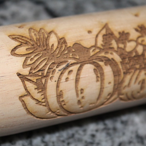 Pumpkin Fall Gourd Halloween Rolling Pin Texture Embossed Engraved Wooden Cookie Stamp Laser Pottery Clay Stamp Embossing Roller Art