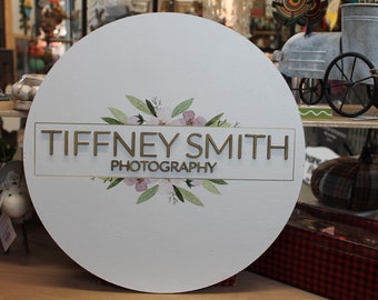 Custom Sign Round Business Commerical Signage Minimalist Made to Order Photography Store Front Small Shop Logo Floral Circle Wooden Handmade
