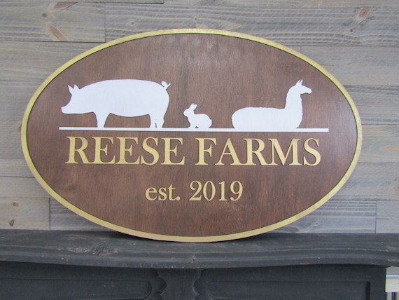 Business Sign Oval 3D Large Custom Hobby Farm Llama Rabbit Pig Indoor Outdoor Your Logo Homestead Laser Cut Wooden Sign Farmhouse