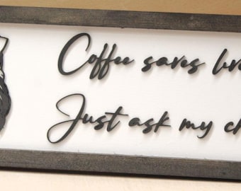 Mom Gift Coffee Sign Cool Mom Mom Life Just Ask My Children Coffee Lover Funny Mom Joke Wooden Framed Decor Coffee Bar Kitchen 3D Raised