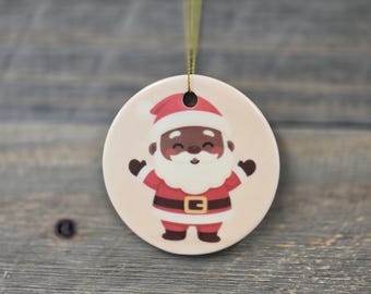 Inclusive Santa Ceramic Ornament – Black Santa Holiday Decor