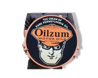 Vintage Metal Reproduction Sign • Retro Oilzum Garage Sign • Classic Motor Oil Wall Decor • Antique Style Metal Shop Sign