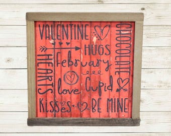 Valentine Printed Wood Sign – Rustic Red Love Décor – Cupid, Hearts & Chocolate Farmhouse Wall Art