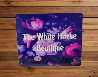 Custom Printed Acrylic Sign – Floral Boutique Design with Vibrant Purple and Pink Blooms – Personalized Business Decor, Logo