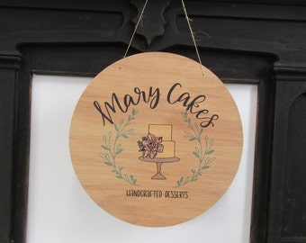 Your Actual Logo Round Cake Bakery Small Business Hanging Sign Custom Circle Personalized Home Decor Plaque Wall Art Color Wood Print