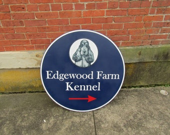 Kennel Custom Sign Cocker spaniel Breeder Boarding Blue Dog Logo Painted and Printed Commerical Signage Round Wooden Made To Order Handmade