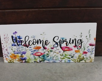 Welcome Spring Decor Garden Floral Flowers Handmade Colorful Unframed Inspiring Text 3D Raised Text Wall Decoration Primitive Rustic