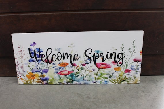 Welcome Spring Decor Garden Floral Flowers Handmade Colorful Unframed Inspiring Text 3D Raised Text Wall Decoration Primitive Rustic